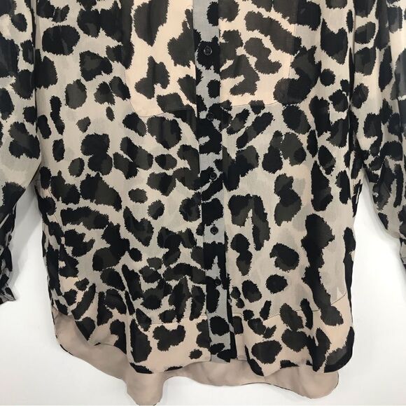 TopShop Tan Black Animal Print Semi Sheer Long Sleeve Button Up Tunic Blouse - Picture 7 of 16